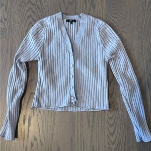 7 For All Mankind Lavender Blue Ribbed Fitted Button Up Sweater Cardigan Small